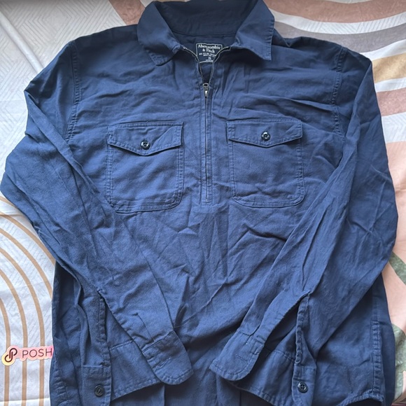 Abercrombie & Fitch Navy Blue Long Sleeve Button Down Shirt - Picture 1 of 7